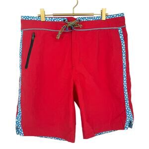 Robert Graham Men's Swim Shorts DECKER Red Faded Rose with Embroidered Floral 34